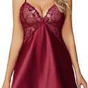Avidlove Women Lingerie V Neck Nightwear Satin Sleepwear Lace Chemise Mini Teddy (Small)