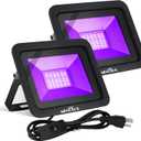 2 Pack 395nm 30W LED Black Light with US Standard Plug and Switch, 4.9ft Power Cord, Blacklight is Used for Indoor or Outdoor Glow Party, Stage Lighting,Body Paint, Fluorescent Poster