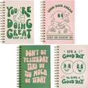Pink Green Aesthetic Hardcover Notebooks for Work, A5 size 5.8 x 8.3 inch, Cute Notebooks for School 4 Pack, Retro Notebooks College Ruled, Cute Spiral Journal for Women, Kids Back to School Notebook