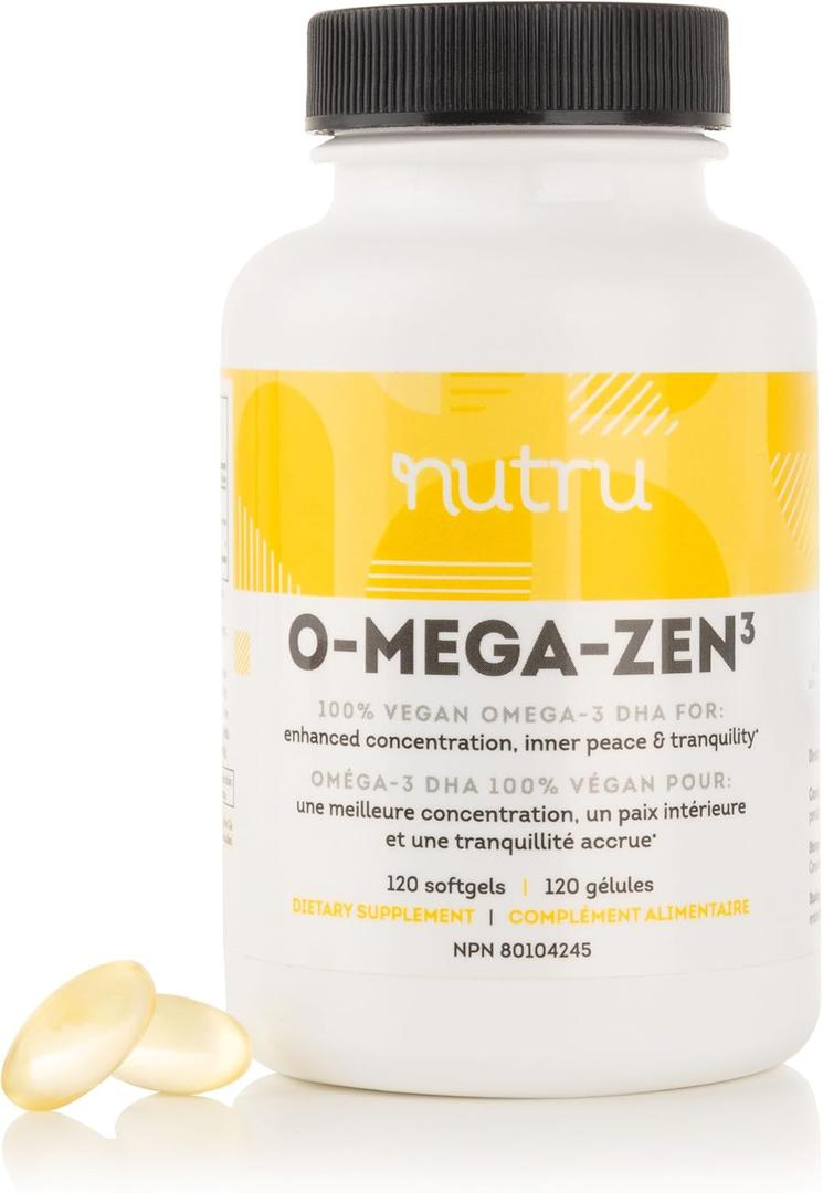 2 x Nutru O-Mega-Zen3 Vegan Omega 3 DHA Supplement - 400 mg DHA Essential Fatty Acids - Carrageenan Free - Premium Algal Based Fish Oil Alternative Supplement - 120 Softgels BBD 11/2026