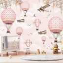 Pink Hot Air Balloon Kids Wallpaper Mural for Nursery Girls Bedroom 106" x 70"