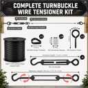6 Pack Black Turnbuckle Wire Tensioner Kit, 100ft 1/16" Vinyl Coated 304 Stainless Steel Cable with M5 Turnbuckles for Outdoor String Light Hanging, Curtain Hanging System, Garden Trellis