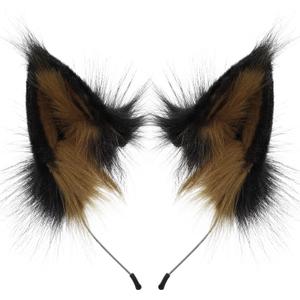 HAOAN Animal Faux Fur Fox Wolf Ear Headband Furry Handmade Hairband Headwear Costume Cosplay Accessories (Blackbrown)
