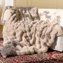 Ultra Soft Cozy Faux Fur Throw Blanket, Fuzzy Plush Thick Bubble Blanket, Oversize Luxury Fluffy Blanket for Couch, Sofa, Bedroom, and Living Room, 50x60 Inches, Light Brown