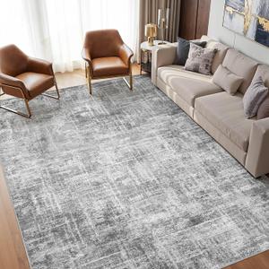 Washable 6x9 Area Rug for Living Room - Modern Abstract Carpet with Non-Slip Backing, Low Pile & Soft, Stain Resistant, Kid & Pet Friendly Decor for Bedroom & Dining Room - Black Grey