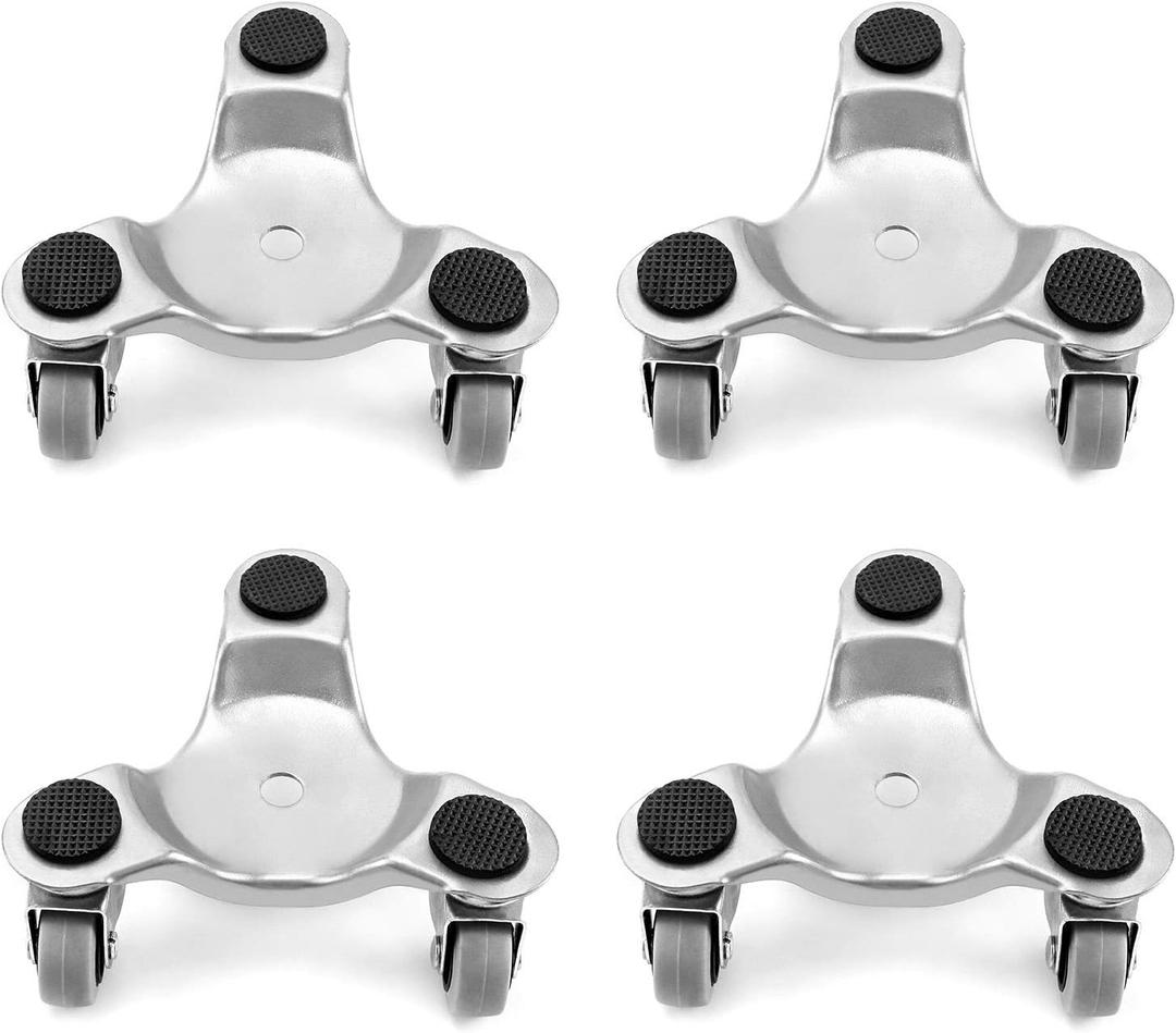 QWORK 4 Pcs 6-Inch Steel Tri-Dolly Set, 200 lbs Capacity  3-Wheel Base for Furniture, Tools & Indoor Moving (Silver)