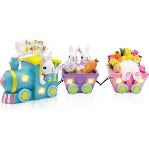 Hexagram Easter Decorations for Home,Train, Easter Table Decor, Home Rabbit Lighted Centerpieces Table, Decorations for Tabletop Outdoor Party Decorative Figurines