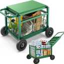 Extra Large Garden Cart with Seat, 3-in-1 Rolling Workseat with Wheels