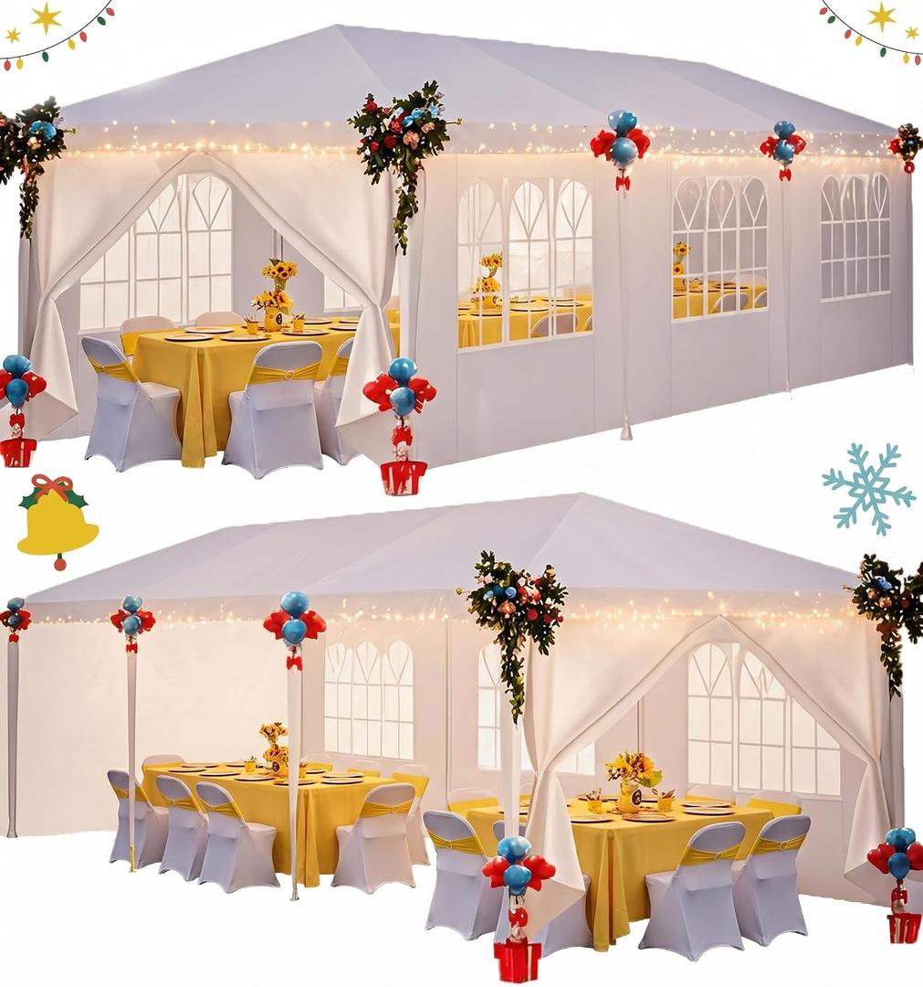 HOTEEL 10x30 Party Tent, Large 300 Sq Ft Outdoor Canopy with 8 Removable Sidewalls & 2 Zipper Doors Holds 40+ Guests, Carpas para Fiestas for Wedding, BBQ, Baby Shower & Backyard Event, White