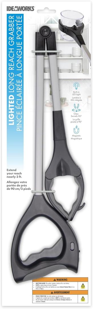 Lighted Grabber Tool with Magnetic Tip, 32 inch Reach, Foldable Design for Storage