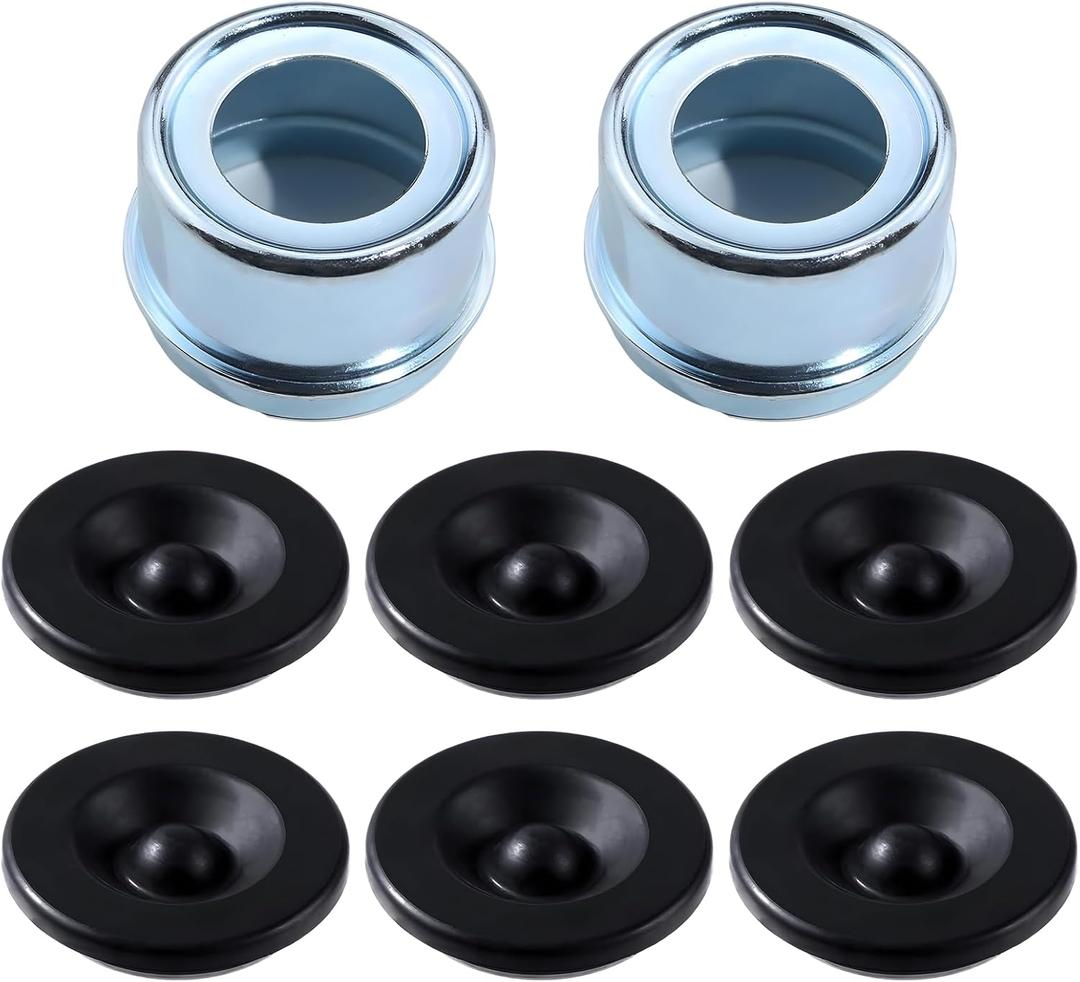 2pcs 1.98" Trailer Axle Trailer Hub Cap,Trailer Bearing Dust Cap Cup Grease Cover with 6 Rubber Plugs,Suitable for Most 2000 to 3500 Pound Dexter Trailer
