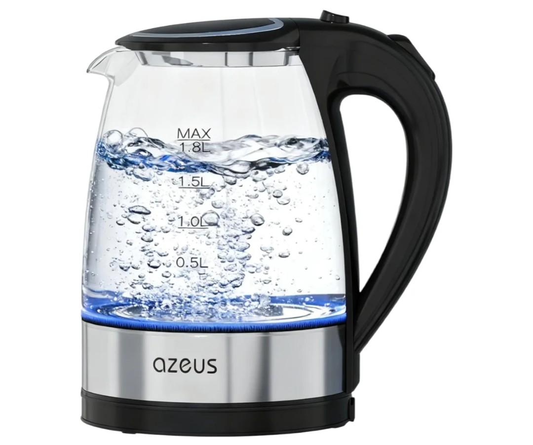 AZEUS Fast Boil Electric Water Kettle, 1.8L Large Capacity with Auto Shut-Off and Boil-Dry Protection, BPA-Free Borosilicate Glass &Stainless Steel