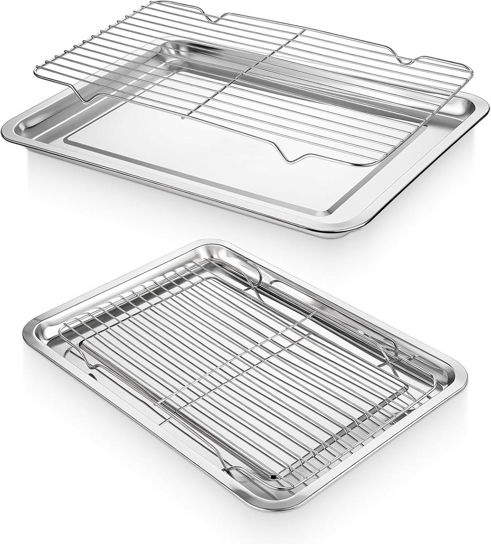 Stainless Steel Baking Sheet with Wire Rack, 16 x 12 x 1 Inch Heavy Duty Baking Pans Set Include 2 Cookie Sheets Tray and 2 Cooling Rack for Oven, Nonstick Warp Resistant Rust Free, Dishwasher Safe