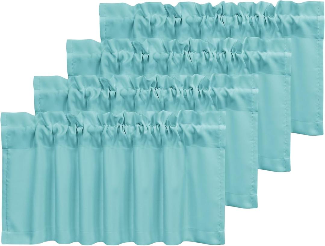 4 Panel Blackout Curtains for Kitchen & Living Room, 52" x 18" Aqua Rod Pocket Curtains for Small Windows, Thermal Insulated