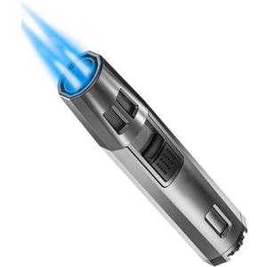 Torch Lighter Butane Lighter Refillable Jet Flame Torch Lighters Windproof Gas Long Torch Lighter Adjustable Butane Pen Lighter for Candles Grill BBQ Stove Camping(Gas Not Included) (Black Nickel)