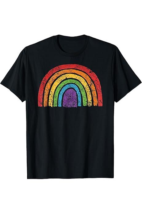 Rainbow Flag Gay Pride LGBT Awareness Ally Vintage T-Shirt, Large, Black