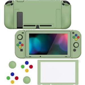 PlayVital ZealProtect Soft Protective Case for Nintendo Switch, Flexible Joycon Cover Slim Cover for Nintendo Switch with Screen Protector & Thumb Grip Caps & ABXY Direction Button Caps - Matcha Green