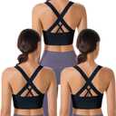 Evercute Sports Bra for Women Padded Medium Support Criss Cross Strappy Bras Seamless High Impact Yoga Exercise Athletic Bras (Large, Black Black Black 3 Pack)
