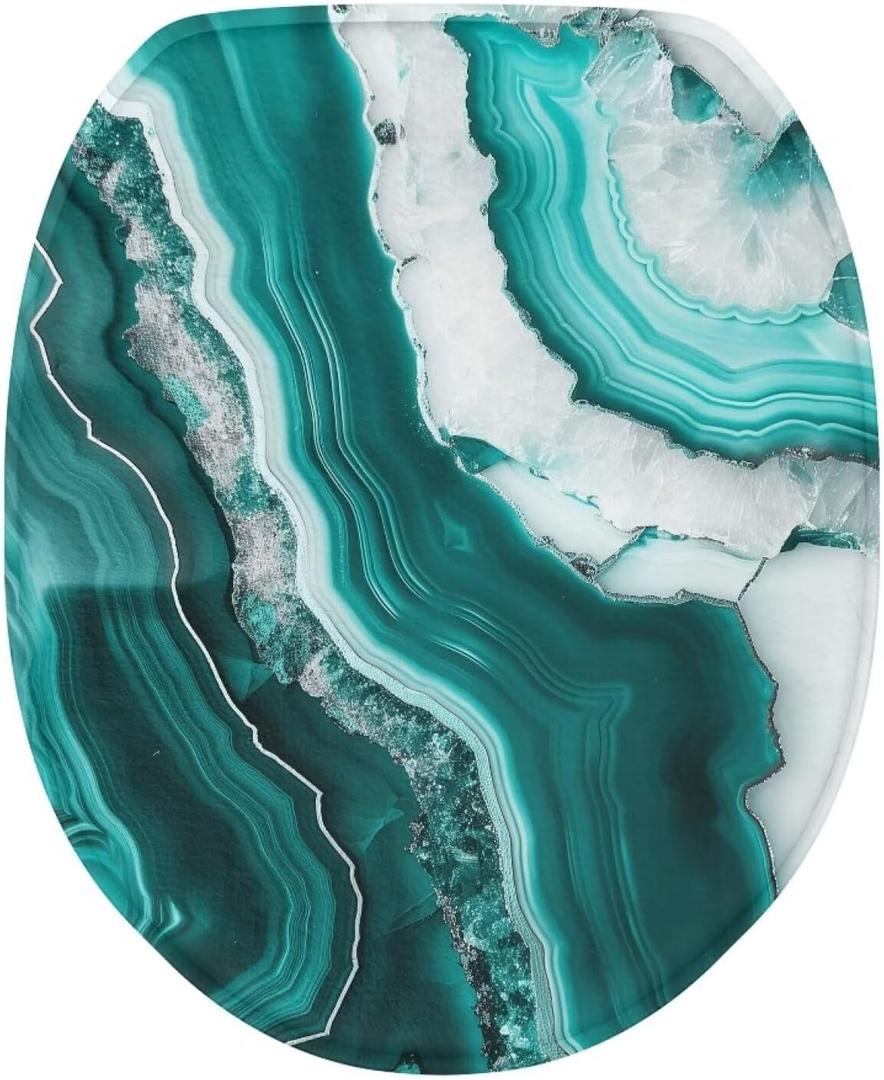 Marble Toilet Lid Cover Elongated Teal Oblong Toilet Seat Cover Soft and Absorbent Toilet Toilet Seat Lid Covers for Bathroom Decorative Washable Toilet Lid Covers Accessories