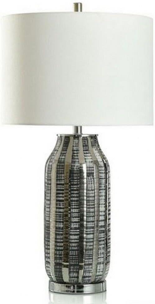 Collective Design Tonito Silver - Contemporary Table Lamp - Polished Silver, Gunmetal Finish - White Shade