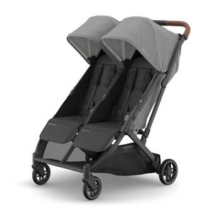 UPPAbaby Minu Duo Side-by-Side Double Stroller - Lightweight + Compact Design for Travel - Easy Fold- From Birth to Toddler - Independent Recline -Greyson(Charcoal Mlange/Carbon Frame/Saddle Leather)