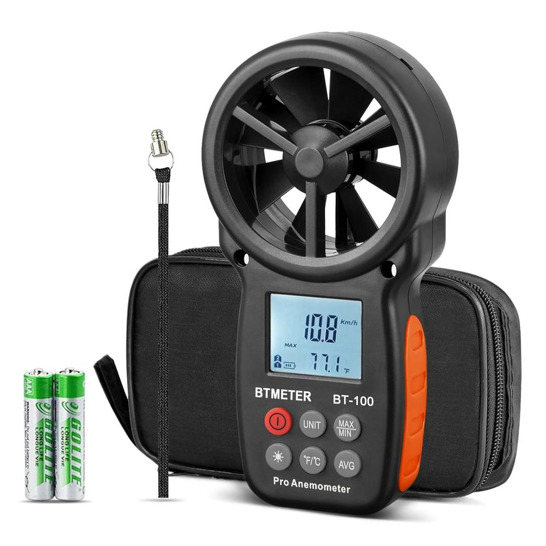 BTMETER BT-100 Handheld Anemometer, Digital Wind Speed CFM Meter Gauge Air Flow Velocity Tester for HVAC Shooting Drone, Wind Chill, 14-113 Wind Temperature