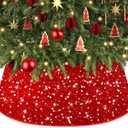 Christmas Red Tree Collar 28" Xmas Tree Collar for Artificial Trees Velvet Fabric Christmas Tree Base Cover with Sequin Christmas Tree Skirt Foldable Tree Ring for Home Decoration Supplies (28.3 Inch)