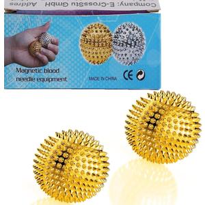 Hand Massage Ball, Spiky Massage Ball, Magnetic Balls Gold Ball 1 Pair, Hand Acupuncture Ball Massage for Adult and Kid, Hand Exercise Squeeze Balls for Pain Pressure and Stress Relief (32 mm)