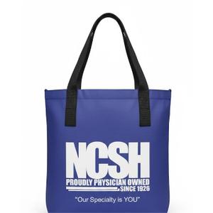 12 small tote bags, white logo, black straps