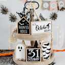 DAZONGE Halloween Decorations | 6PCS Halloween Tiered Tray Decor | Bat Coffin, Haunted House, Ghost, Witches, October 31 Sign, Bead Garland | Halloween Decor | Halloween Centerpiece for Table Shelf (Black&White)