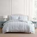 Martha Stewart - Queen Comforter Set, 100% Silky Smooth Cotton Sateen Striped Bedding for Year Round Comfort, 3 Piece Bed Set with Matching Pillowcases (Verbena Stripe Blue)