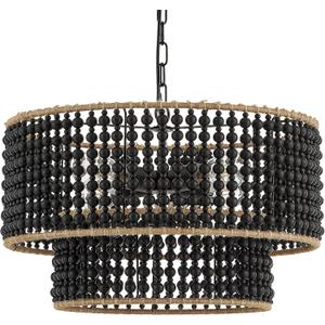 Dia 22 Inch Boho Wood Bead Chandelier Farmhouse, Bohemia Dining Room Light Fixture Over Table, Black Bead Pendant Chandelier for Bedroom Kitchen Hallway Entryway Nursery Living Room Foyer