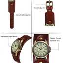 JewelryWe Vintage Wrist Watch Wide Leather Strap Band Cuff Quartz Watches for Men Women Halloween Costumes for Christmas (roman numerals brown)