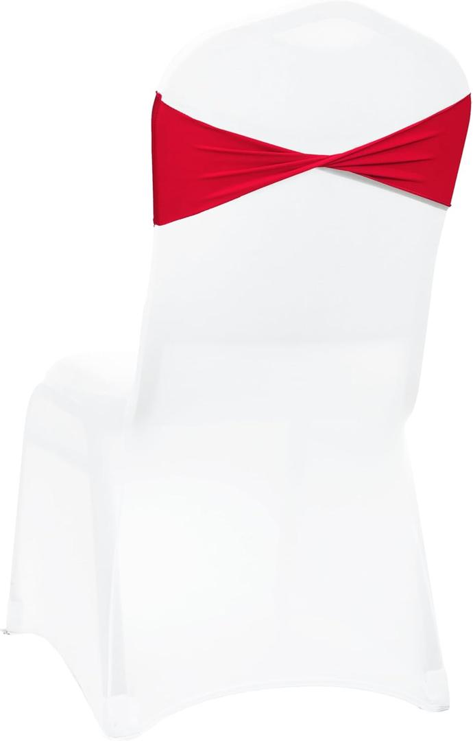 VDS Pack of 25 PCS | Red | Spandex Chair Sashes Bows Without Buckle | Stretch Elastic Banquet Universal Folding Chair Band Tie with for Wedding Party Conference Celebration Event Decoration