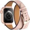 Bestig Bands Compatible with Apple Watch Band 40mm 41mm 38mm 42mm(Series 10 11) Women Men, Genuine Leather Double Tour Designed Slim Thin Strap for iWatch SE1/2/3 Ultra 3/2/1 Series 9 8 7 6 5 4 3 2 1 (Pink Sand+Rose Gold)