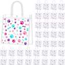 Supervitae 36 Pcs Colorful Dog Paw Bone Print Clear Favor Bags with Handle Reusable Plastic PVC Puppy Gift Bag Goodies Treats Totes for Pet Birthday Christmas Party Supplies, 8 x 8 x 3.15 Inch