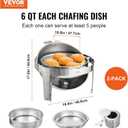 VEVOR Roll Top Chafing Dish Buffet Set, 6 Qt 2 Pack, Stainless Steel Chafer with 2 Full Size Pans, Round Catering Warmer Server with Lid Water Pan Stand Fuel Holder, for at Least 5 People Each