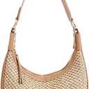 Straw Beach Shoulder Bags for Women Cute Small Crescent Tote Mini Clutch Purse Underarm Vacation Handbag Summer Straw Purse