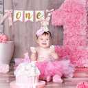 First Birthday Decorations for Girl - Pink Bow Complete Party Set with High Chair Banner, 1st Birthday Candle, Party Hat (Glitter One)