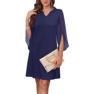 RUMIA Cocktail Dresses for Women Chiffon Sleeve Wedding Guest Dress, L