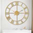 1st owned Large Wall Clock for Living Room Decor Silent Non-Ticking Decorative Wall Clock Roman Numerals Vintage Battery Operated for Kitchen Farmhouse Cafe Office Decor (Gold, 32 Inches)