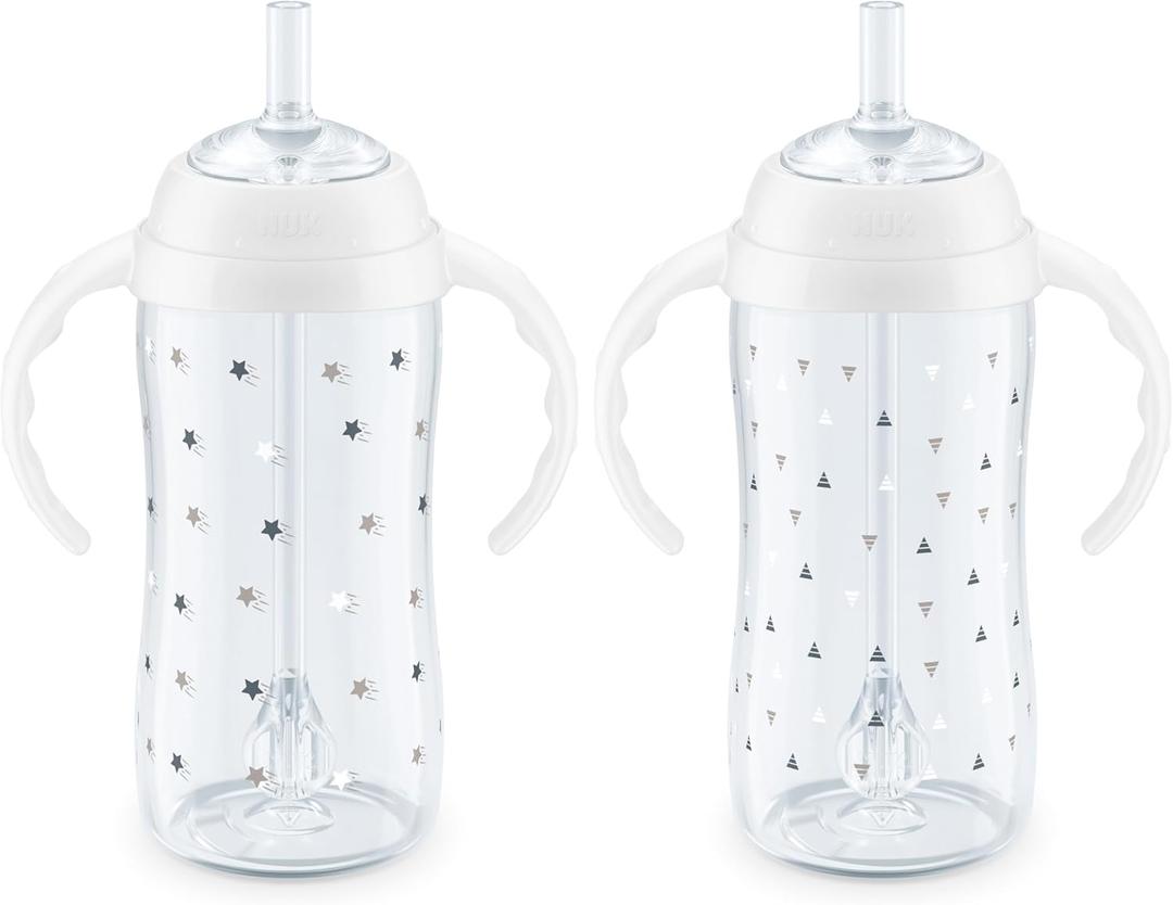 NUK Learner Straw Cup, 10oz, 2Pack  Toddler Sippy Cup with Soft Straw for Easy Drinking, Suitable for Ages 8 Months and Up, Timeless Collection