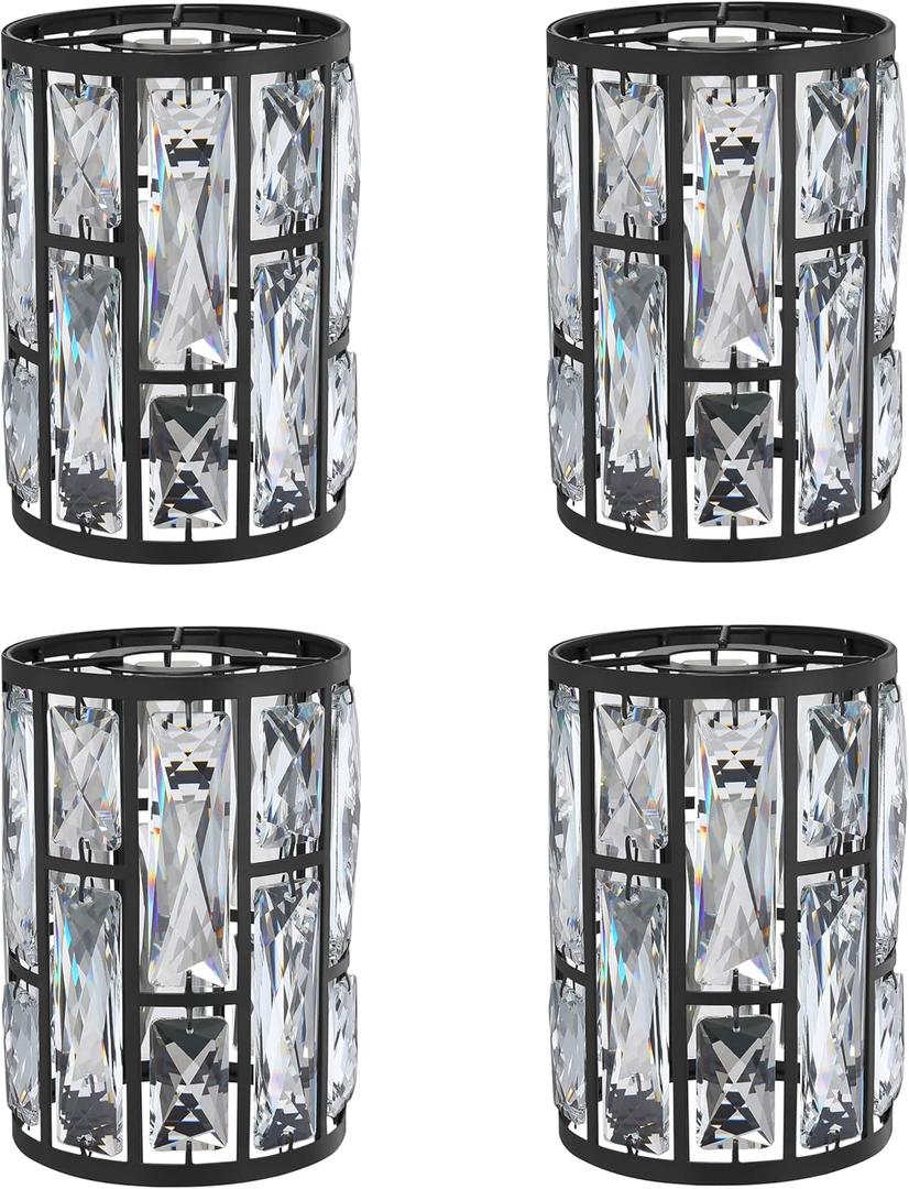 Doraimi Lighting 4 Pack Crystal Metal Pendant Ceiling Chandelier Wall Sconce Lamp Replacement Covers Shade Fixture Black Finish,1.66" Fitter Size,7.1" high*5.3" Diameter