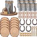 50 Pcs Western Party Decorations Mini Horseshoe Wagon Wheel Hay Bales Crafts Wooden Plate Farmhouse Vase Table Centerpieces Supplies for Western Birthday Wedding Party Favors Decor (Silver)