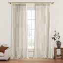Pinch Pleated Linen Curtains 96 Inches Long for Living Room Bedroom, Light Filtering Boho Window Drape 96 inch 2 Panels Burgs with Hooks&Rings 8ft Cream Birch Sliding Glass Door Sheer Curtain Decor