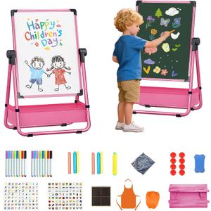 Art Easel for Kids, Adjustable Double Sided Toddler Easel Drawing Board