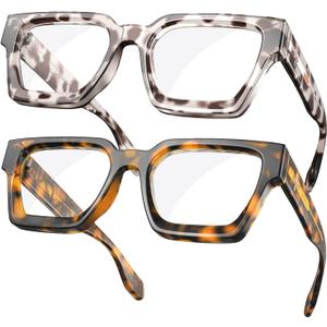 VISOONE 2 Pack Blue Light Blocking Glasses Rectangle Frame and Chic Preppy Look for Women Men RIVER (Coco Tortoise + Cheetah Tortoise)