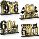 4 Pcs 60th Birthday Table Decorations Vintage 1966 Black Gold Birthday Party Centerpieces Aged to Perfection 60th Birthday Decorations Cheers to 60 Years Table Topper Wooden Decor for Men 60 Years Old