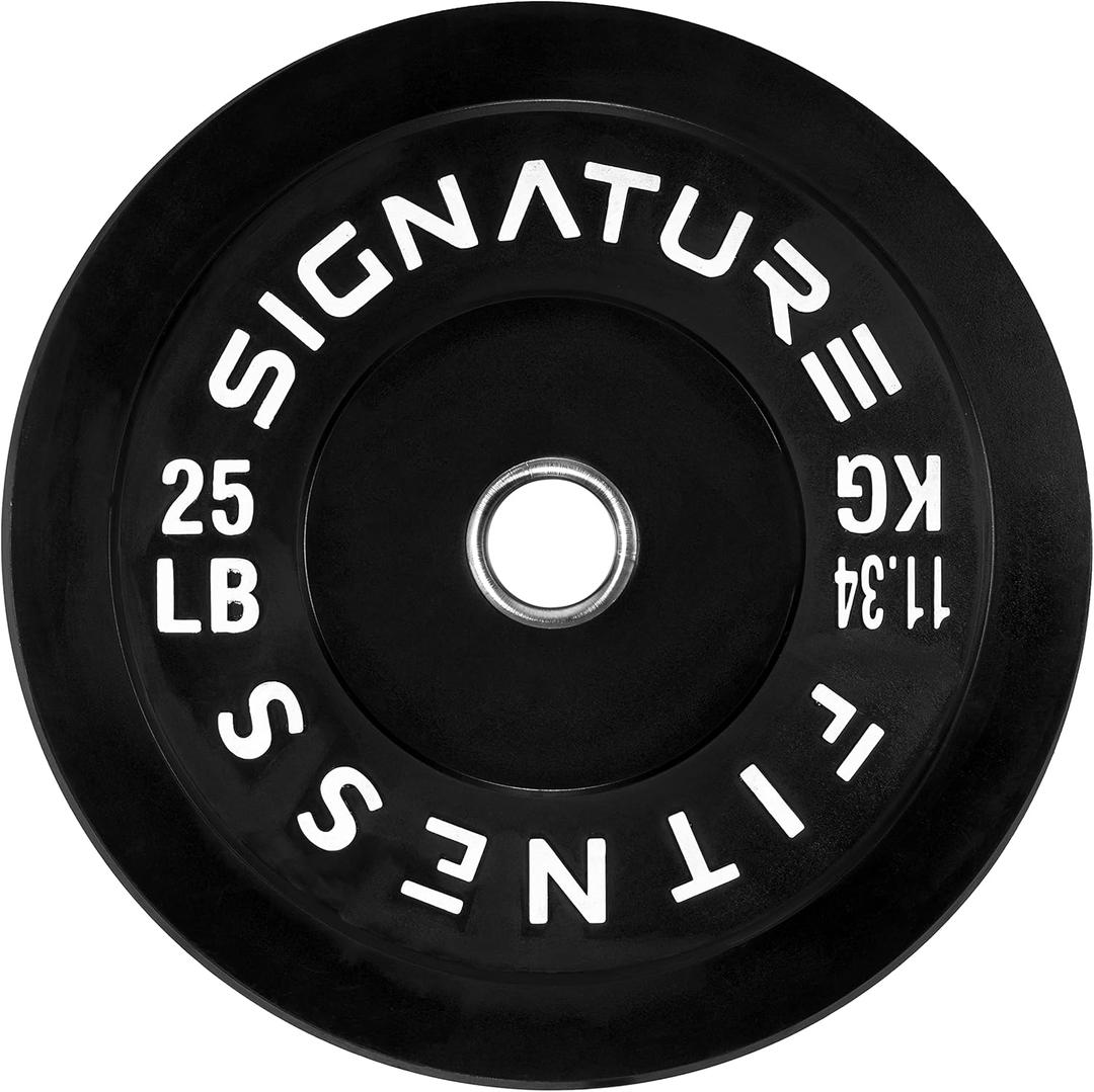 Signature Fitness 2" Olympic Bumper Plate Weight Plates with Steel Hub, 25LB, Black, Single