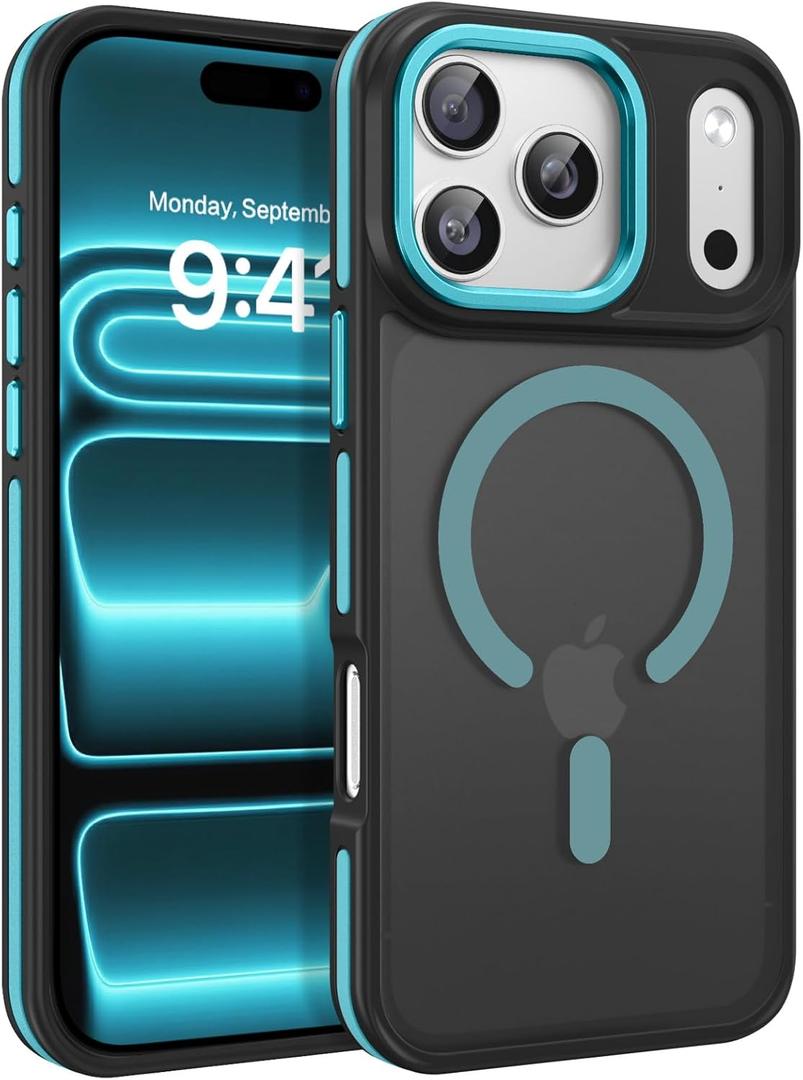 BENTOBEN Magnetic for iPhone 17 Pro Max Case 2025 [Compatible with Magsafe] [Military-Grade Protection] Matte Women Men Anti-Slip Shockproof Bumper Phone Cases for 17 Pro Max 6.9", Sky Blue/Black